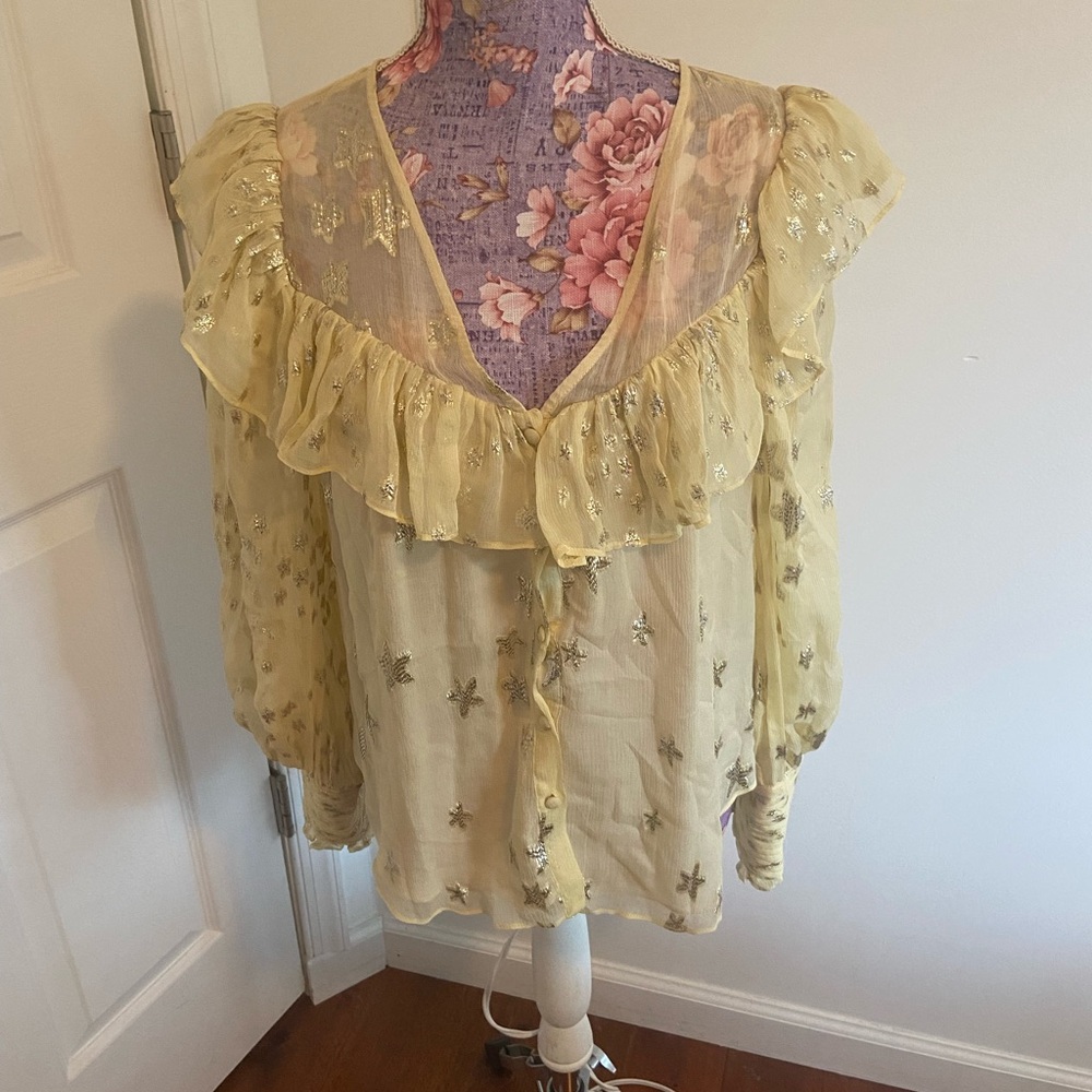 Love shack fancy yellow star blouse small